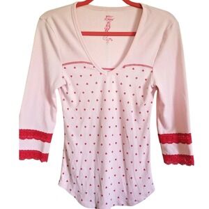 Betsey Johnson Intimates Small Pink with Lace Trim PJ Top with Red Hearts‎